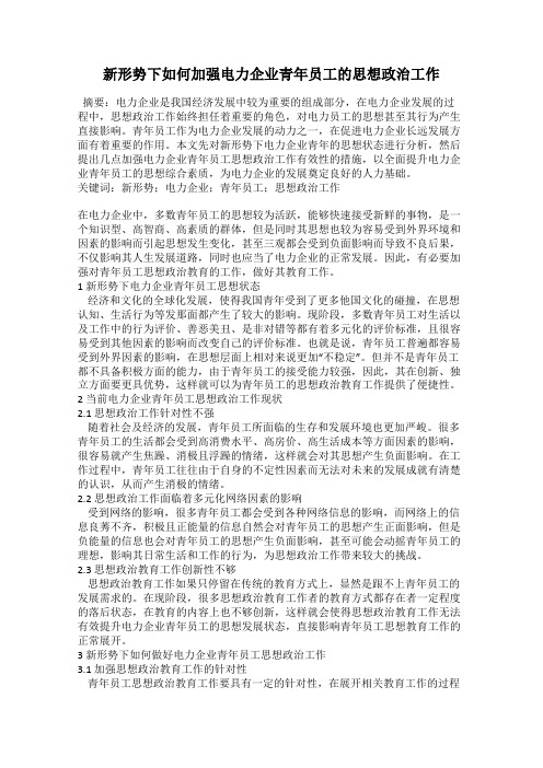 新形势下如何加强电力企业青年员工的思想政治工作