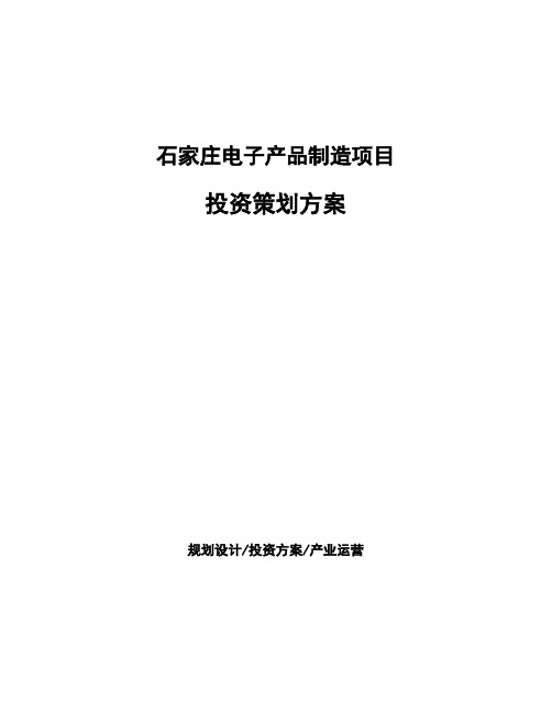 石家庄电子产品制造项目投资策划方案