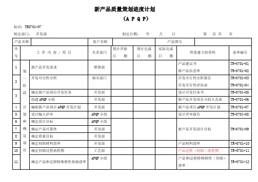 新产品质量策划进度计划