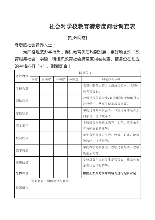 社会满意度问卷调查表