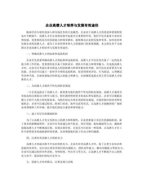 企业高潜人才培养与发展有效途径