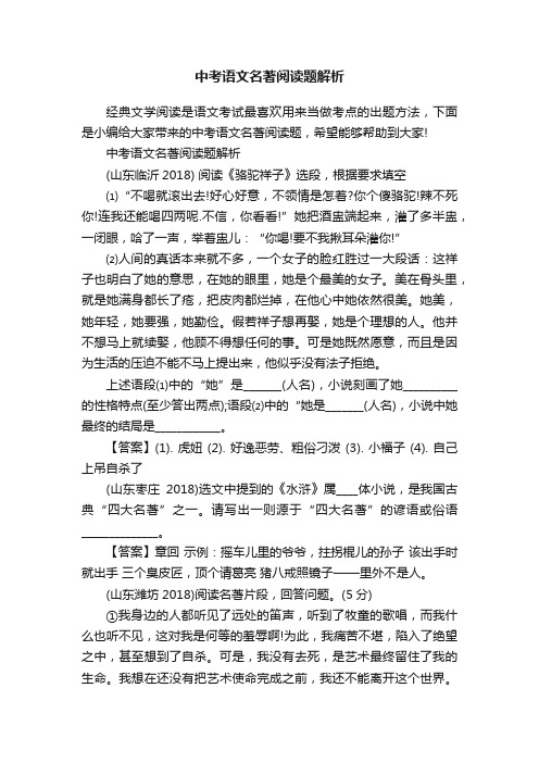 中考语文名著阅读题解析