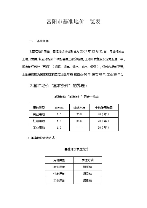 富阳市基准地价一览表