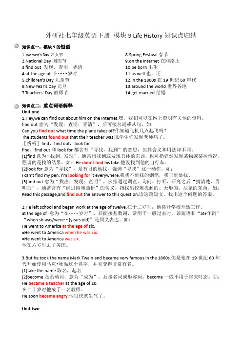 外研版七年级英语下册 模块9知识点归纳