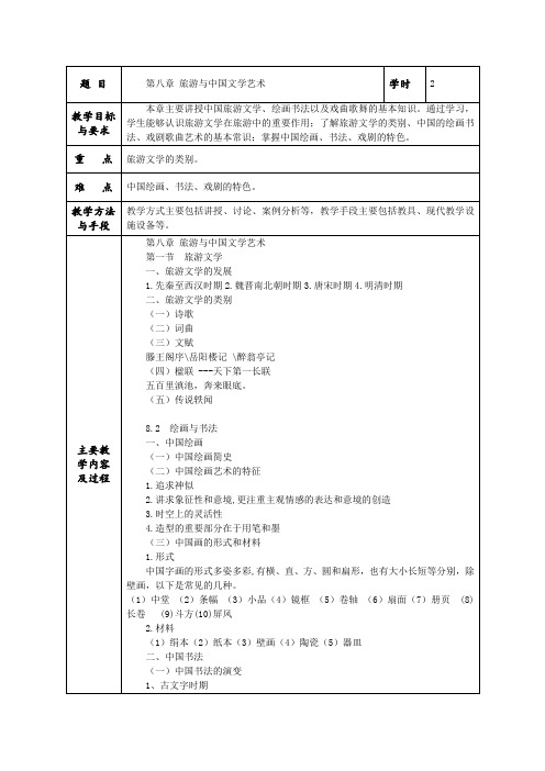 中国旅游文化教案 第八章 旅游与中国文学艺术 