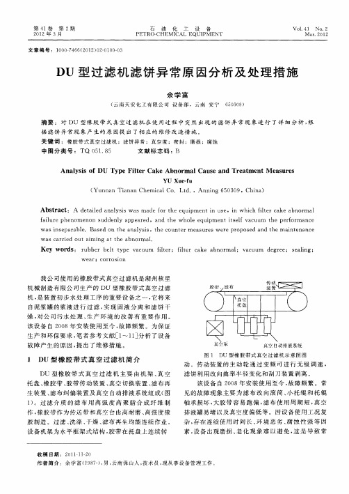 DU型过滤机滤饼异常原因分析及处理措施