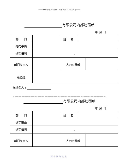 有限公司内部处罚单