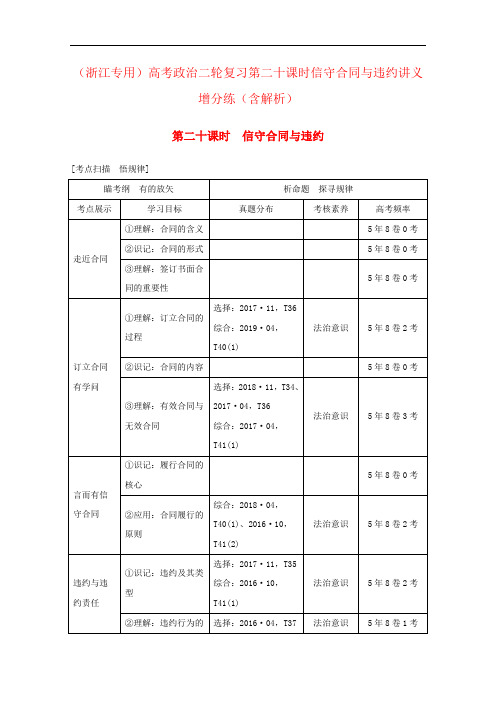 (浙江专用)高考政治二轮复习第二十课时信守合同与违约讲义增分练(含解析)