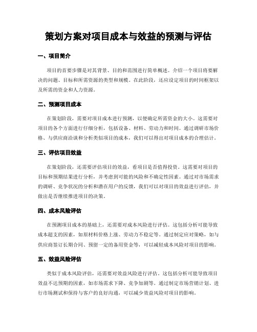 策划方案对项目成本与效益的预测与评估