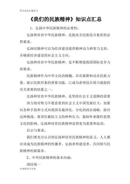 《我们的民族精神》知识学习总结要点汇总