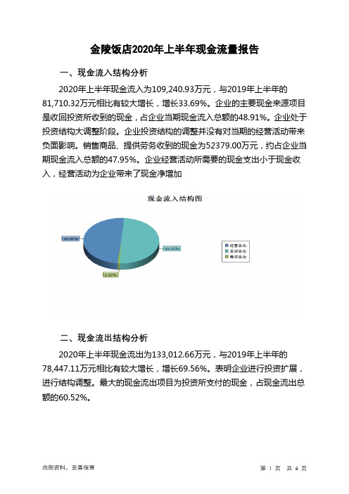 金陵饭店2020年上半年现金流量报告