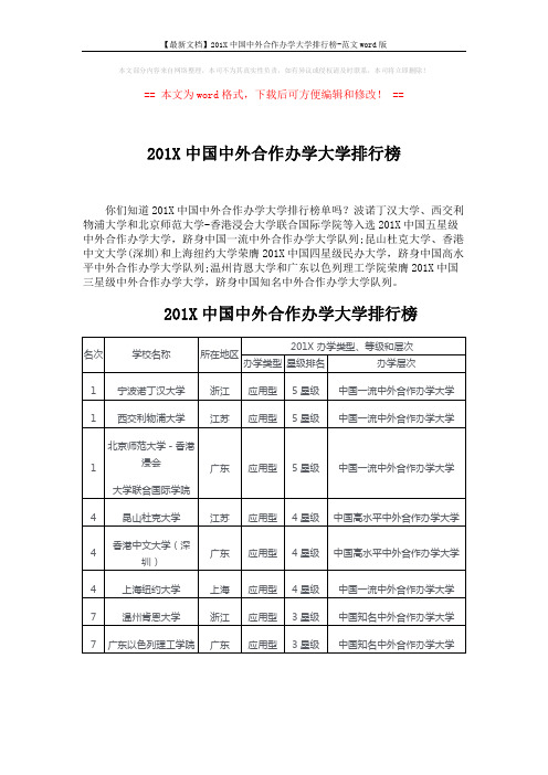 【最新文档】201X中国中外合作办学大学排行榜-范文word版 (1页)