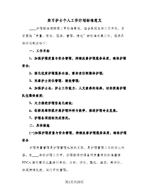 实习护士个人工作计划标准范文(三篇)