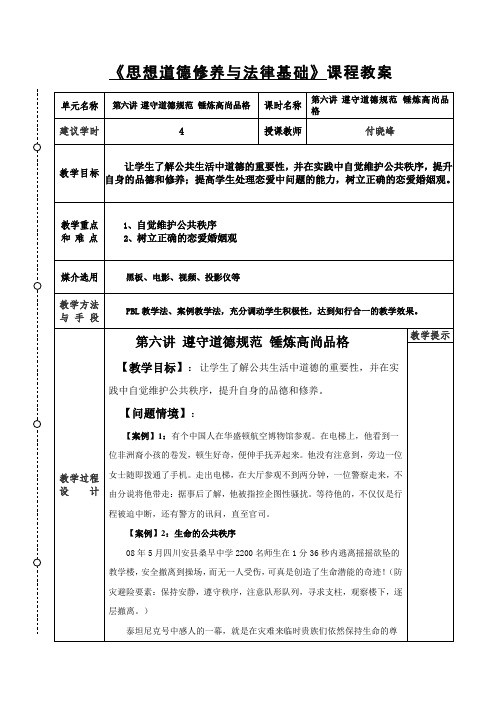 思想道德修养与法律基础第六讲教案