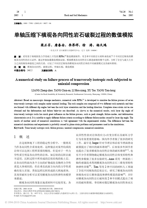 单轴压缩下横观各向同性岩石破裂过程的数值模拟