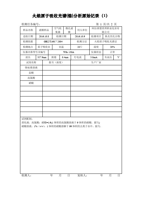 火焰原子吸收光谱分析原始记录