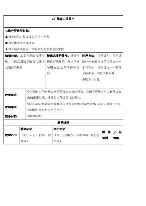 最新沪教版小学语文五年级下册《17登泰山观日出》优质课教案 (1)