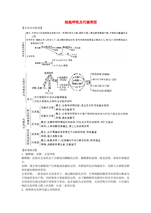 高三生物二轮复习 细胞呼吸及代谢类型教案 人教版