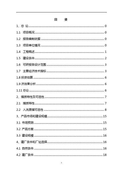 洗煤生产线及配套工程建设项目可行性研究报告