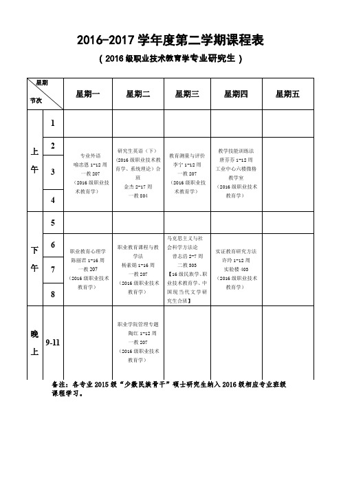 2016-2017学年度第二学期课程表