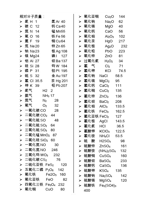 常用相对分子质量