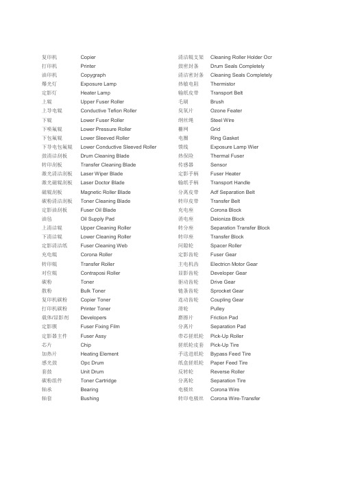 复印机配件中英文对照