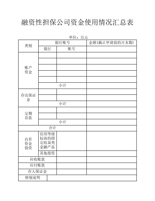 融资性担保公司资金使用情况汇总表