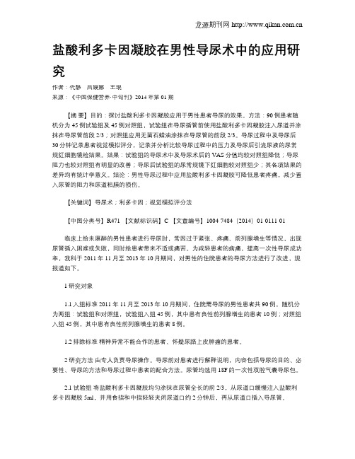 盐酸利多卡因凝胶在男性导尿术中的应用研究