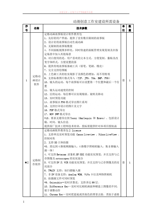 动漫创意工作室建设所需设备