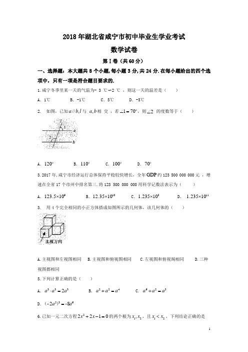 2018年湖北省咸宁市中考数学试卷