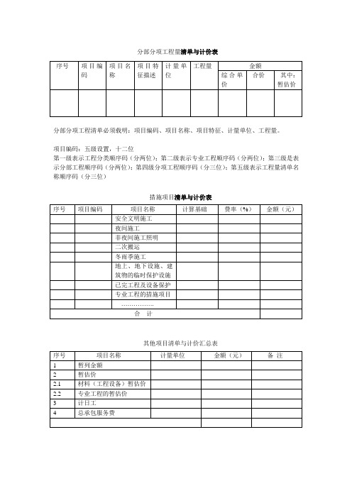 分部分项工程量清单与计价表