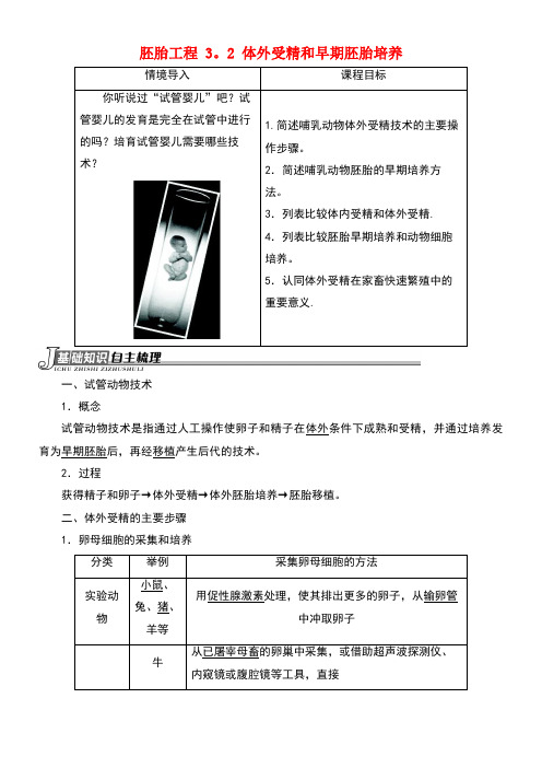 高中生物胚胎工程3.2体外受精和早期胚胎培养素材新人教版选修3(new)