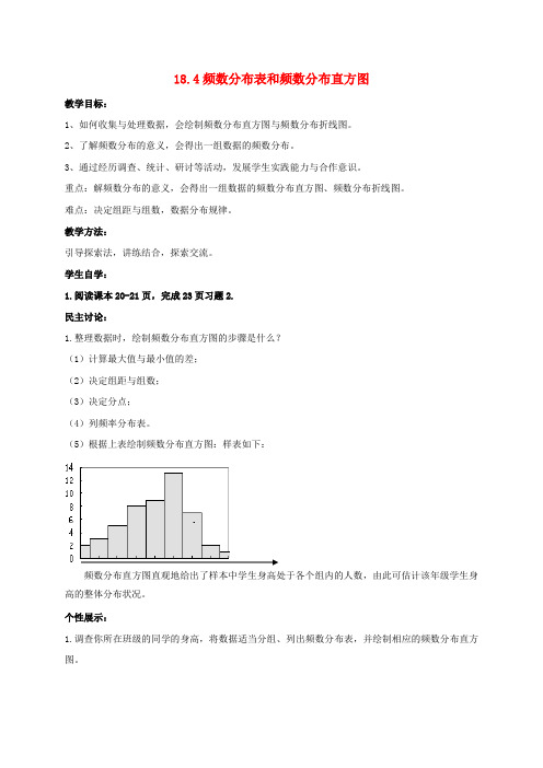 八年级数学下册 第十八章 数据的收集与整理 18.4 频数分布表和直方图教案 (新版)冀教版