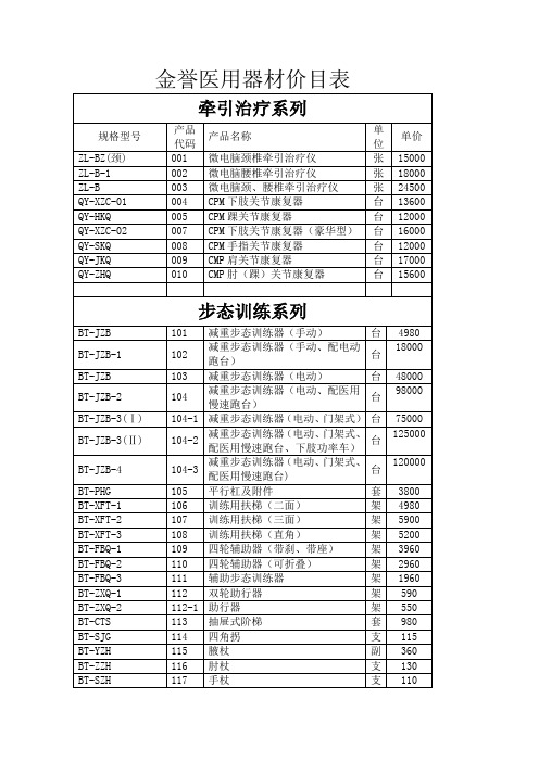 医用器材价目表