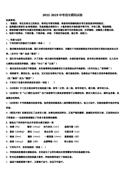 山西省(大同)重点名校2023年中考押题语文预测卷含解析