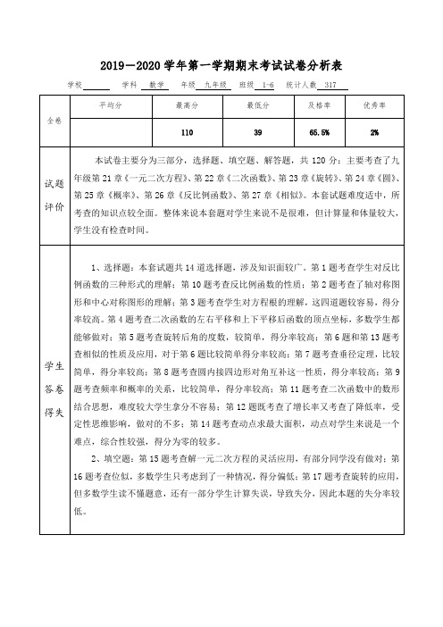 九年级数学期末分析