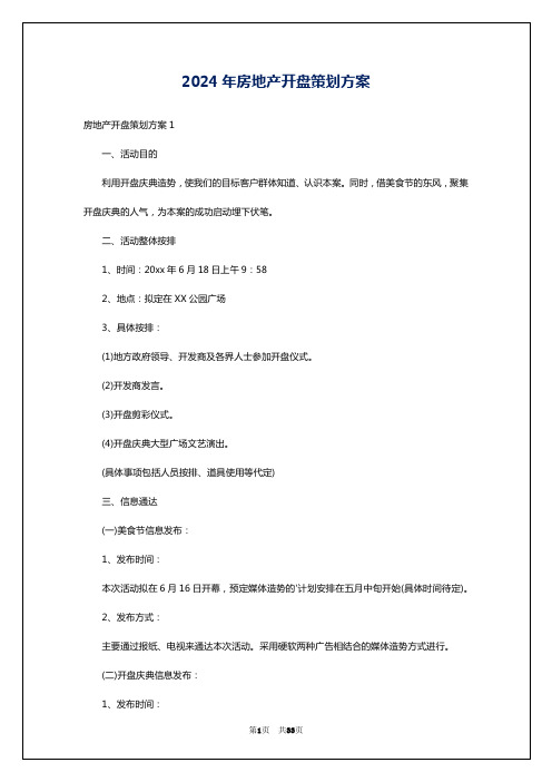 2024年房地产开盘策划方案