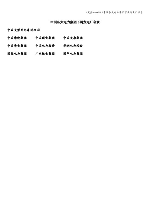 (完整word版)中国各大电力集团下属发电厂名录