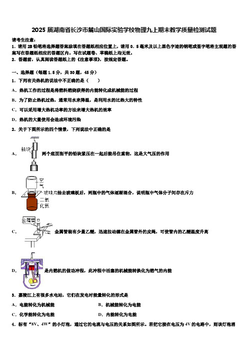 2025届湖南省长沙市麓山国际实验学校物理九上期末教学质量检测试题含解析