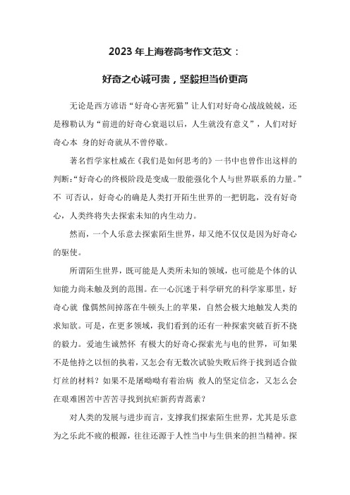 2023年上海卷高考作文范文：好奇之心诚可贵,坚毅担当价更高