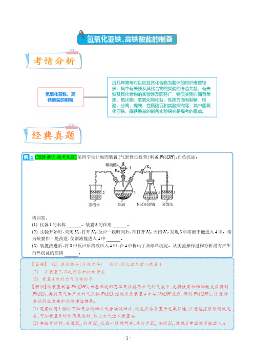 氢氧化亚铁、高铁酸盐的制备实验探究 --2024年高考化学考点微专题(解析版)(全国版)