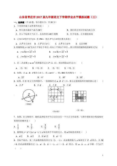 山东省枣庄市九年级语文下学期学业水平模拟试题(三)(扫描版)