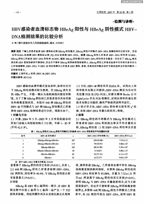 HBV感染者血清标志物HBeAg阳性与HBeAg阴性模式HBV-DNA检测结果的比较分析