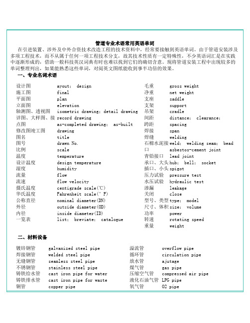 管道专业术语常用英语单词