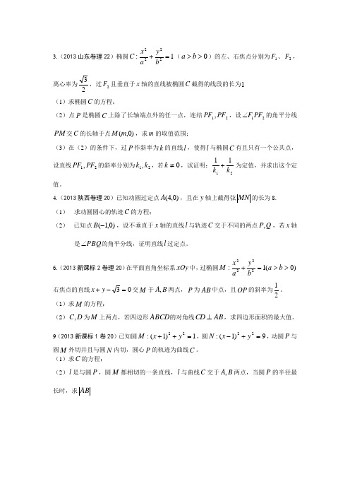 2013数学高考真题—解析几何分类汇编