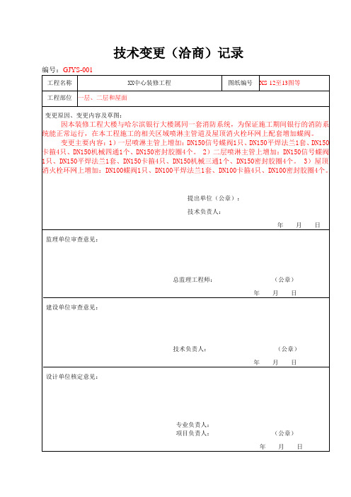 技术变更(洽商)记录(模板)