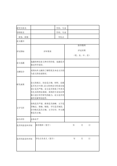 湘潭大学硕士学位论文评价表