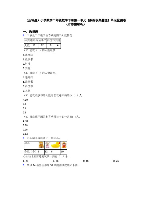 (压轴题)小学数学二年级数学下册第一单元《数据收集整理》单元检测卷(有答案解析)