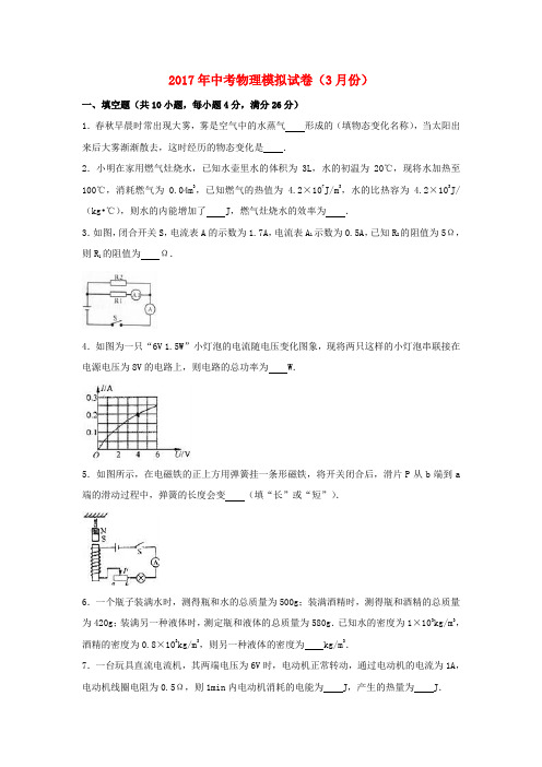 2017年中考物理3月模拟试卷(含解析)