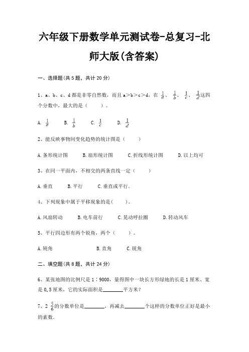 北师大版六年级下册数学单元测试卷总复习(含答案)